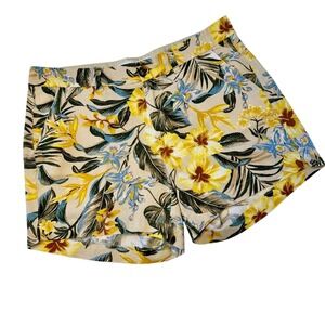 Old Navy Everyday Shorts Tropical Floral Print Mid Rise Linen Blend Women 10